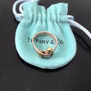 Tiffany & Co Silver Knot with 18K Gold Ball Ring